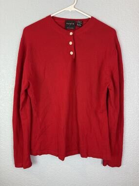 Forte 100% Cashmere Sweater Womens Medium Red Henley Pullover Crewneck Knit